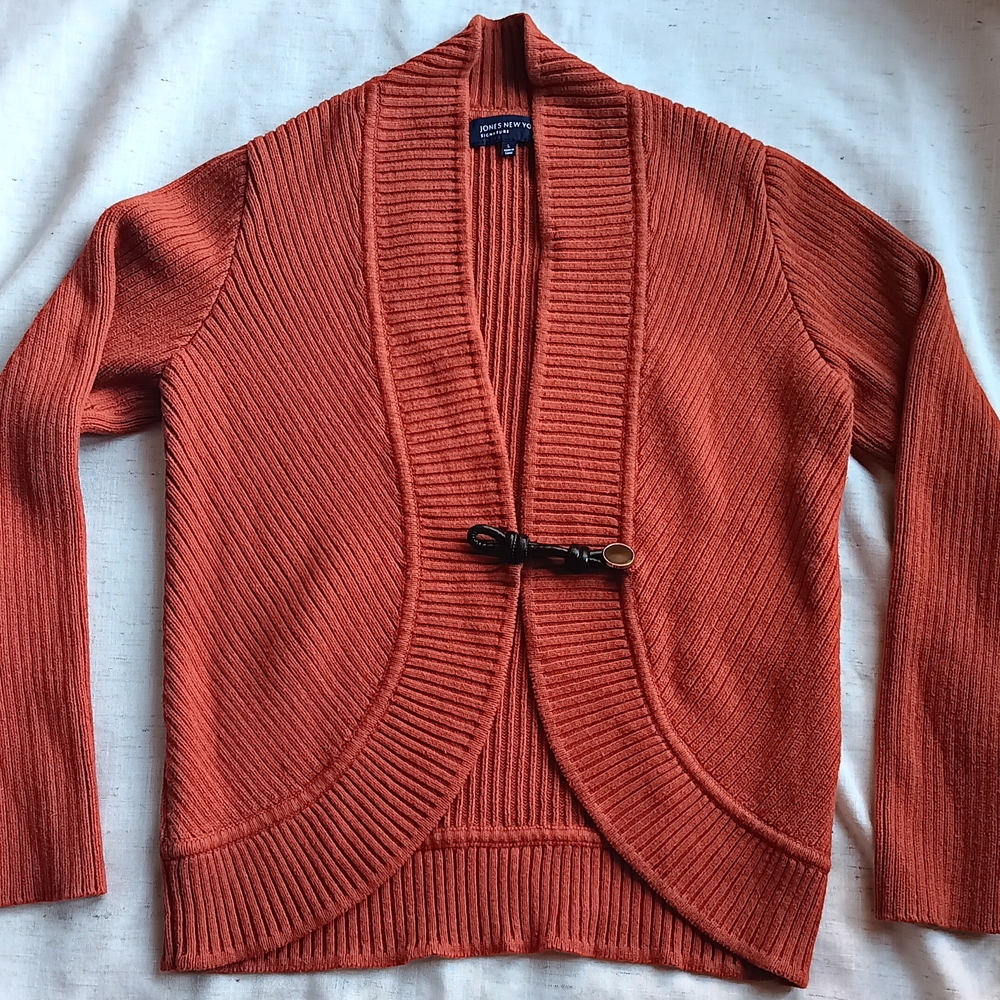 Jones New York Orange Ribbed Cardigan